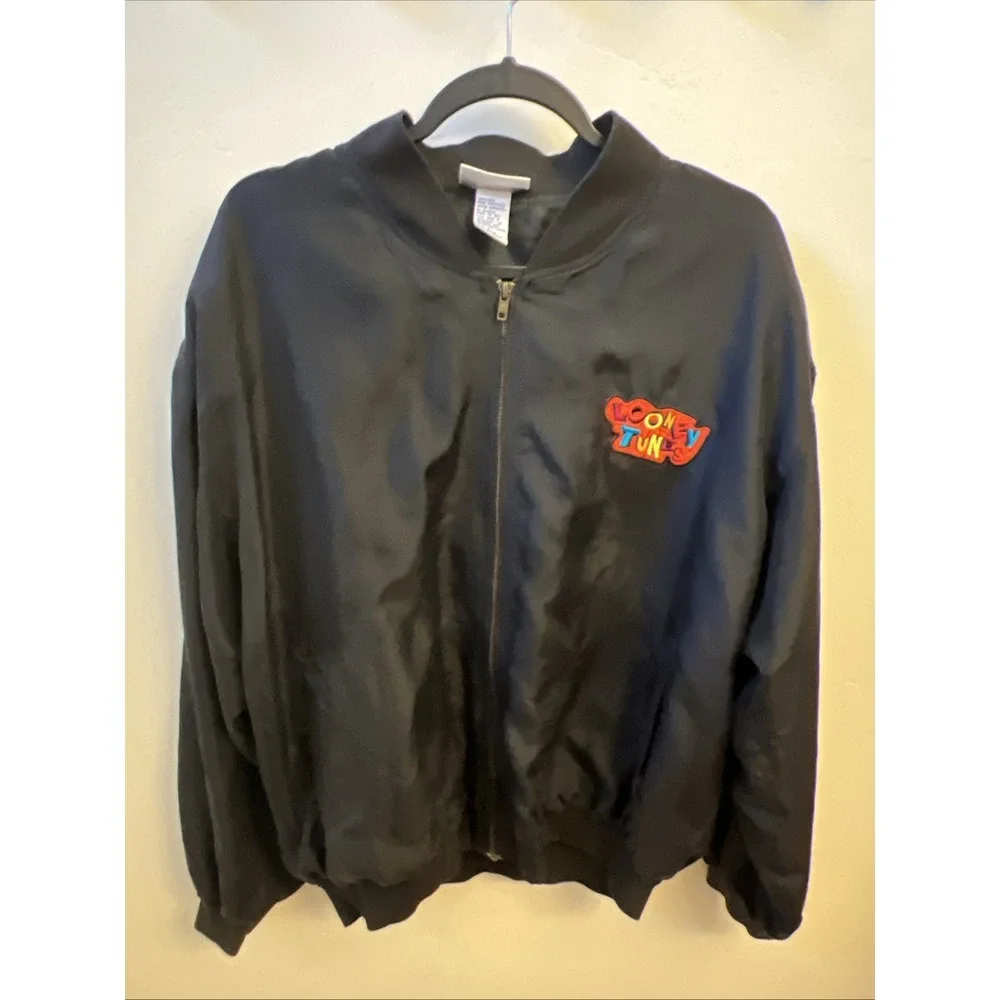 Men's Vintage 100% Silk Loony Tunes Black Lightweight Jacket Size Large 1994